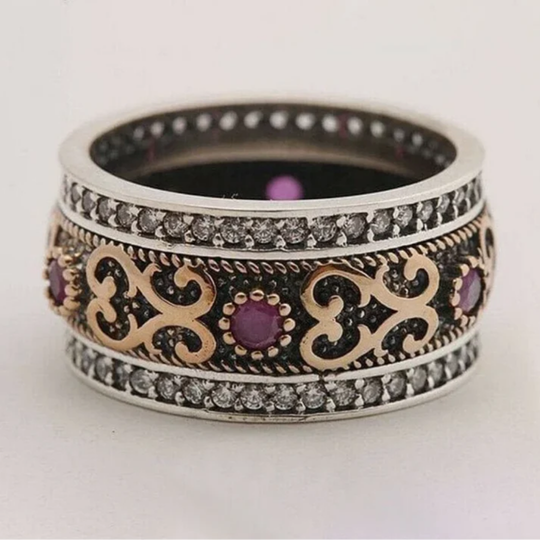 Vintage Ruby Filigree Crystal Ring